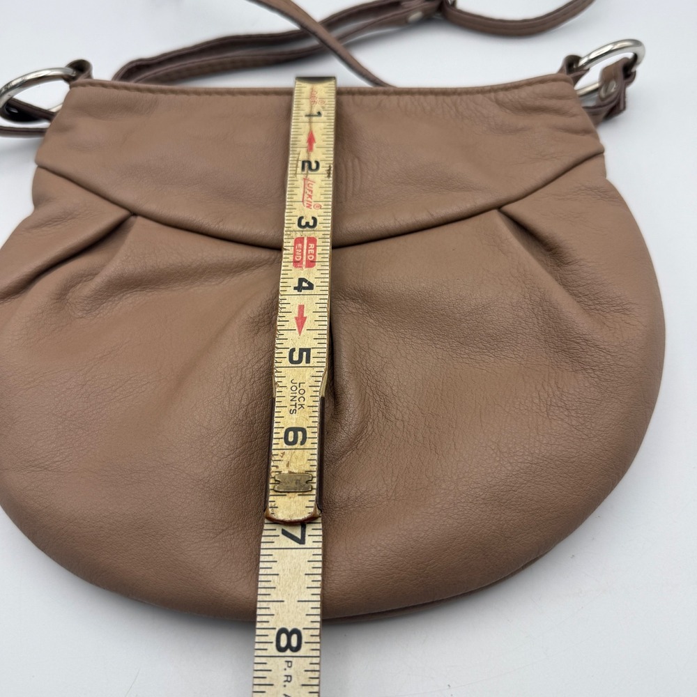 Moretti Crossbody Bag Women Small Tan Leather Pleated Round Purse - Picture 5 of 6